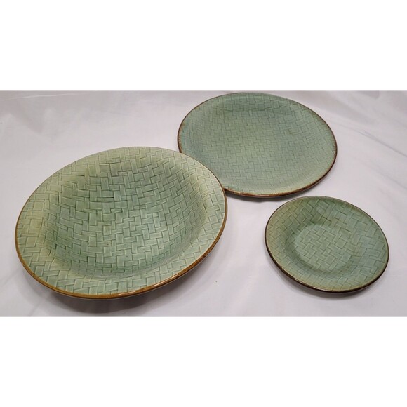 Other - RARE MCM 3 Baldelli Italy Green Basketweave Serving Plates Bowl Mid Century Mod